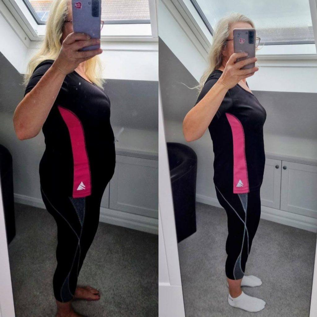 A side-by-side image of Jessica, a Trinity client, before and after her weight loss.