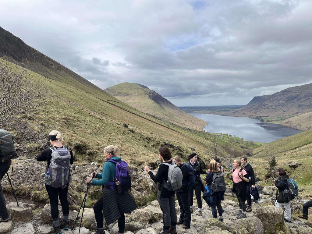 A group of our Trinity clients hiking in the mountains. An example of how walking for weight loss is beneficial. 