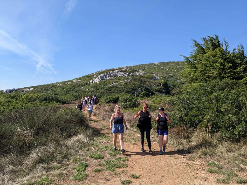 3 of our Trinity clients walking for weight loss in the hills of Majorca on one of our Trinity retreats. 